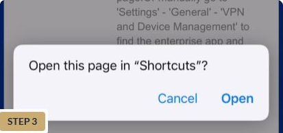 3 open the page in shortcuts