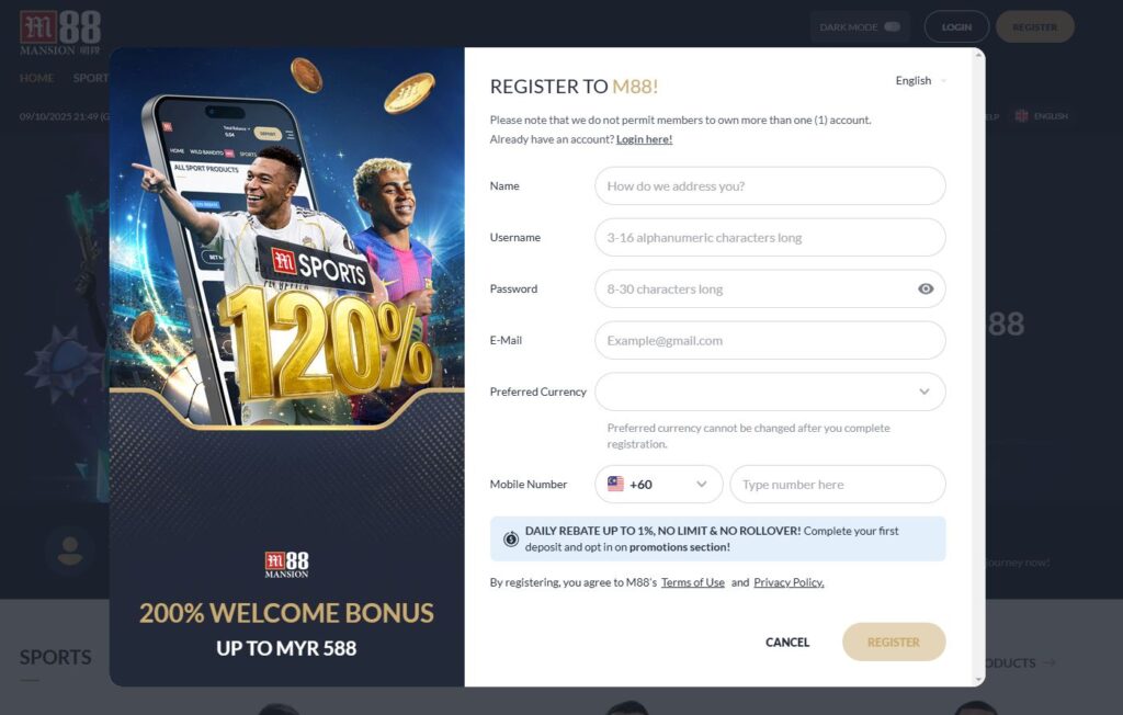 registration form m88